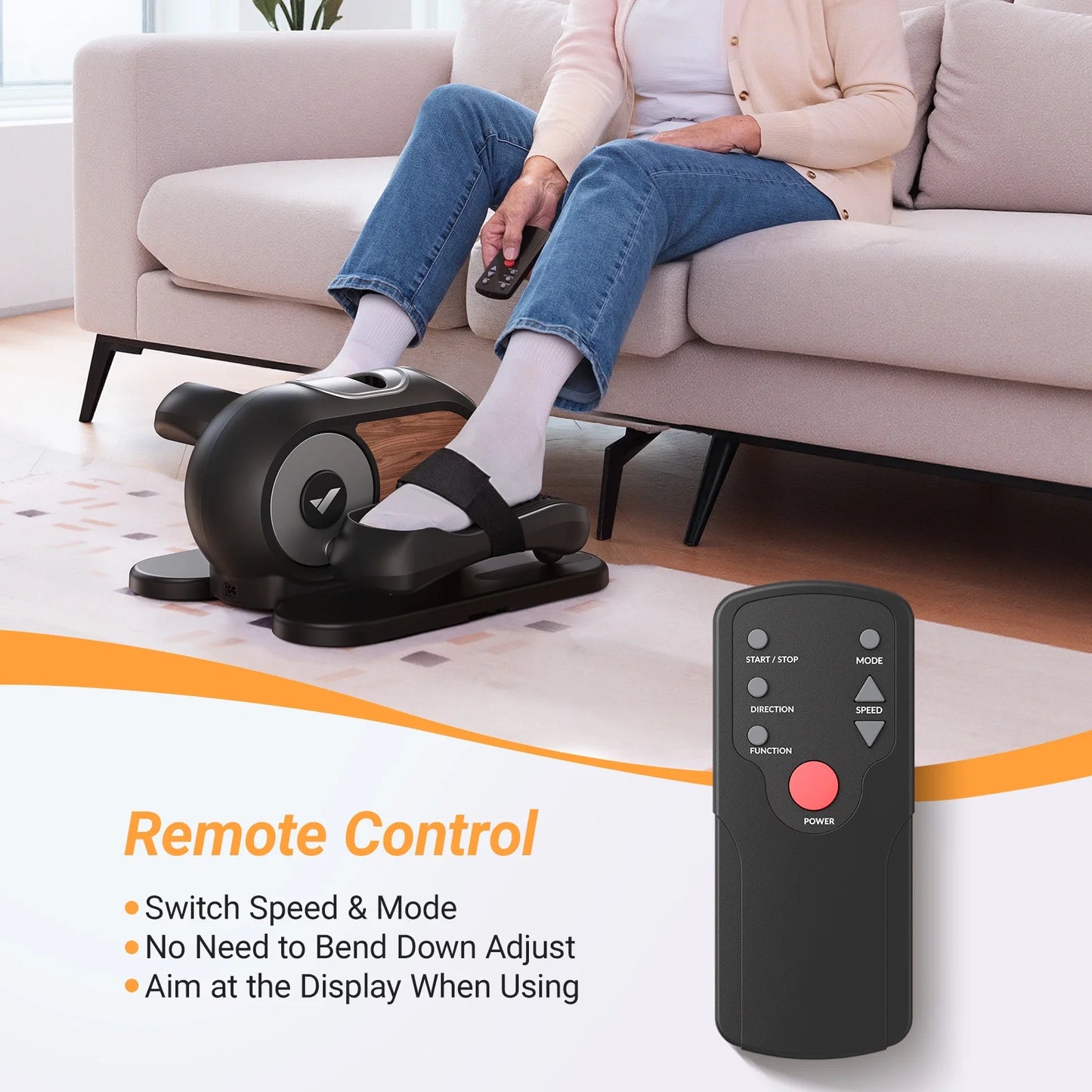 under Desk Elliptical Machine, 12 Adjustable Speeds Quiet, LCD Monitor, Portable Fitness Equipment Gift for Family with Resistance Bands