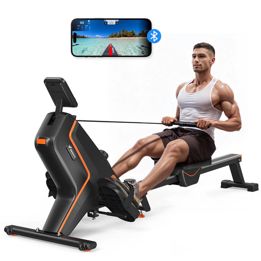Magnetic Rowing Machine for Home 16-Level Resistance, Foldable, Bluetooth App Sync, Quiet Workout Cardio & Full-Body Training