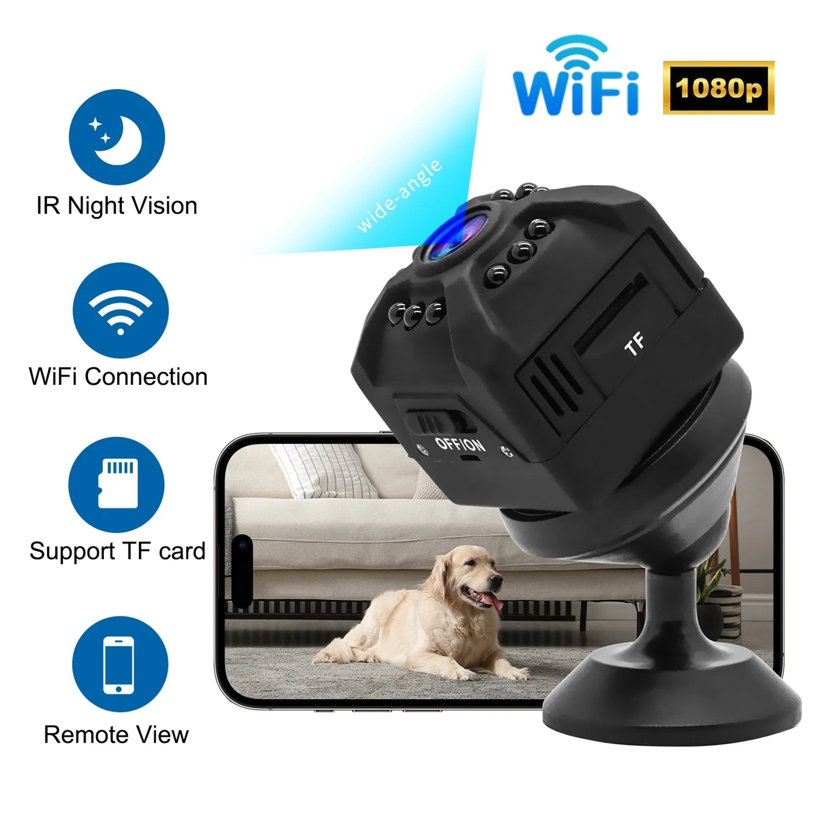 1080P Wireless Home Security Camera Smart Wifi Camera Built-In Battery Supports Night Vision Motion Detection for Home Office with Mounting Bracket