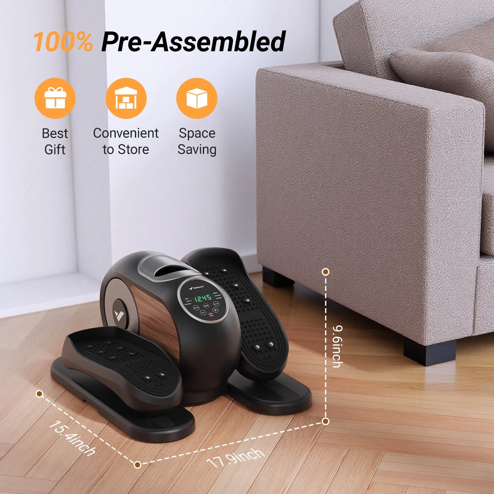 under Desk Elliptical Machine, 12 Adjustable Speeds Quiet, LCD Monitor, Portable Fitness Equipment Gift for Family with Resistance Bands