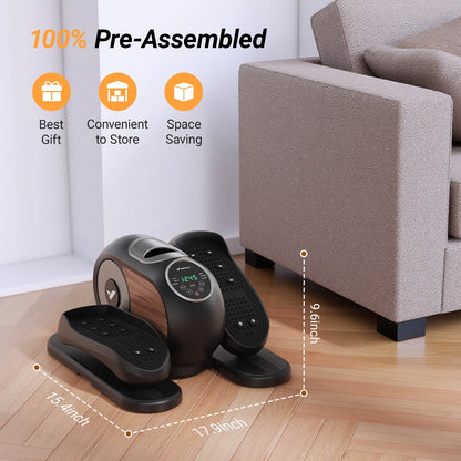 under Desk Elliptical Machine, 12 Adjustable Speeds Quiet, LCD Monitor, Portable Fitness Equipment Gift for Family with Resistance Bands