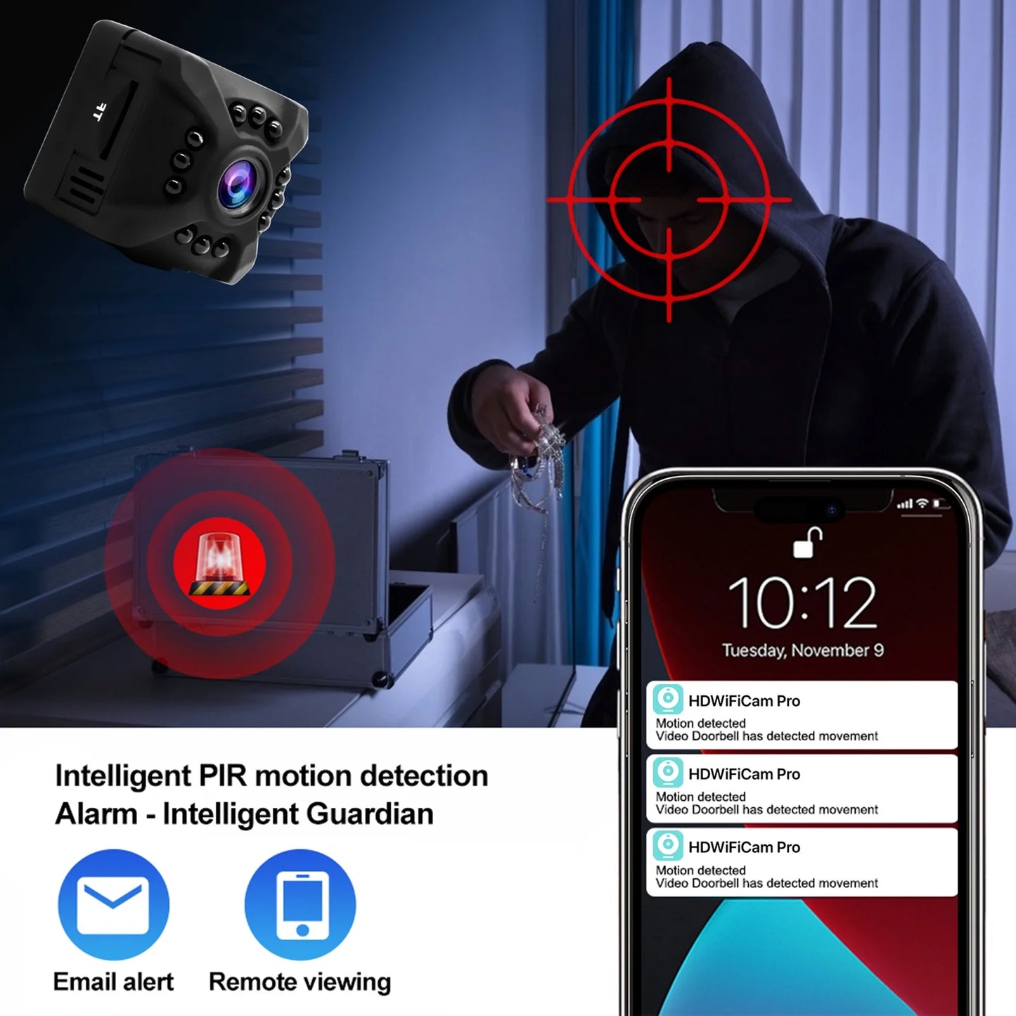 1080P Wireless Home Security Camera Smart Wifi Camera Built-In Battery Supports Night Vision Motion Detection for Home Office with Mounting Bracket