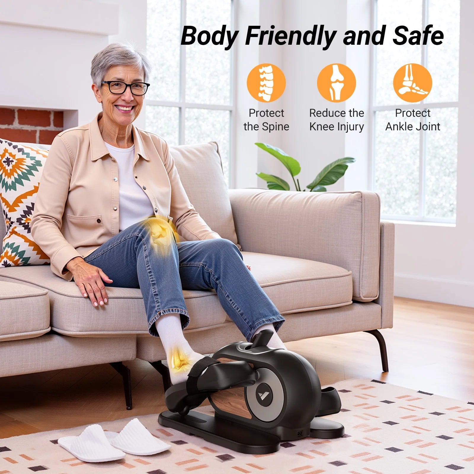 under Desk Elliptical Machine, 12 Adjustable Speeds Quiet, LCD Monitor, Portable Fitness Equipment Gift for Family with Resistance Bands