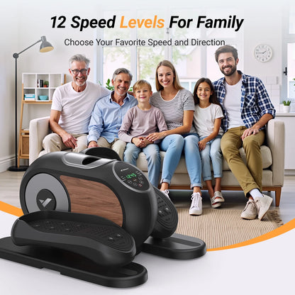 under Desk Elliptical Machine, 12 Adjustable Speeds Quiet, LCD Monitor, Portable Fitness Equipment Gift for Family with Resistance Bands