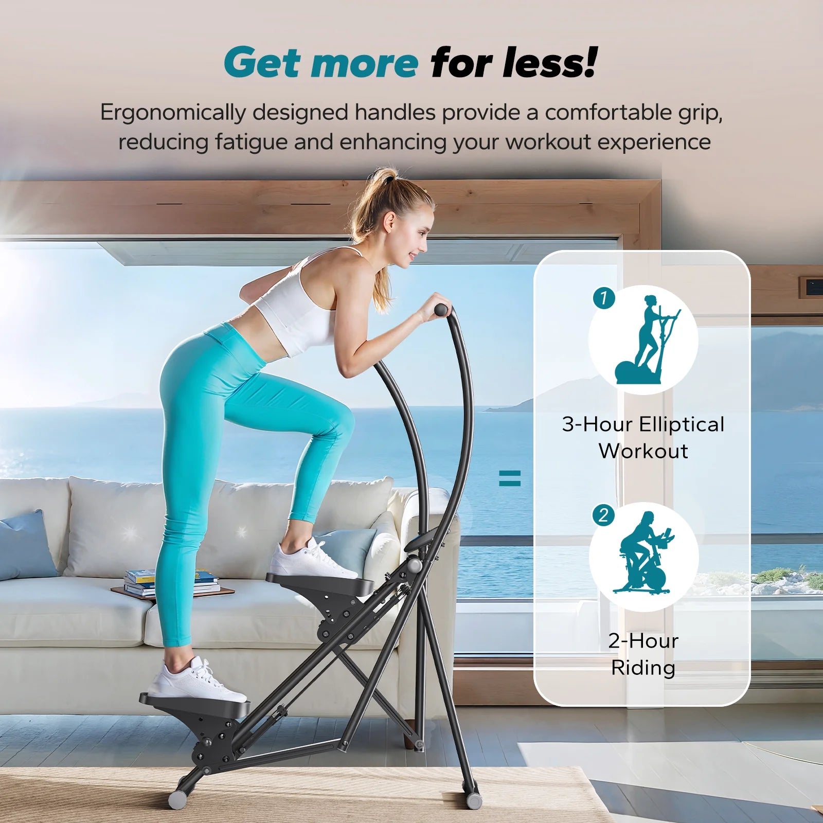 3 in 1 Stepper Climber Elliptical with Handles, Adjustable Incline, Full Body Home Fitness Machine