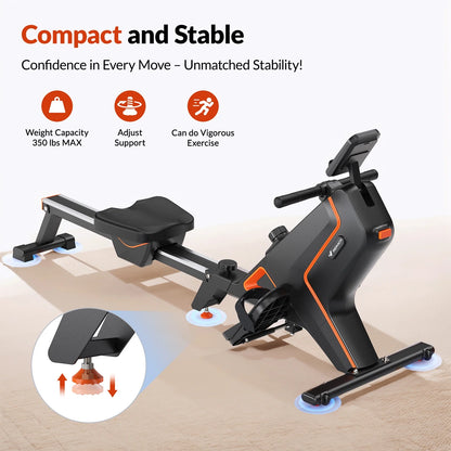 Magnetic Rowing Machine for Home 16-Level Resistance, Foldable, Bluetooth App Sync, Quiet Workout Cardio & Full-Body Training