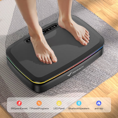 LED Light Vibration Plate Exercise Machine, Vibrating Muscle Toner, Bluetooth Speaker Whole Body Workout Fitness Platform with Resistance Bands, 330Lb Capacity