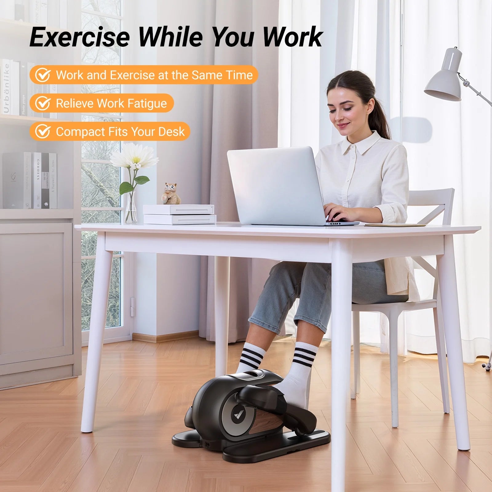 under Desk Elliptical Machine, 12 Adjustable Speeds Quiet, LCD Monitor, Portable Fitness Equipment Gift for Family with Resistance Bands