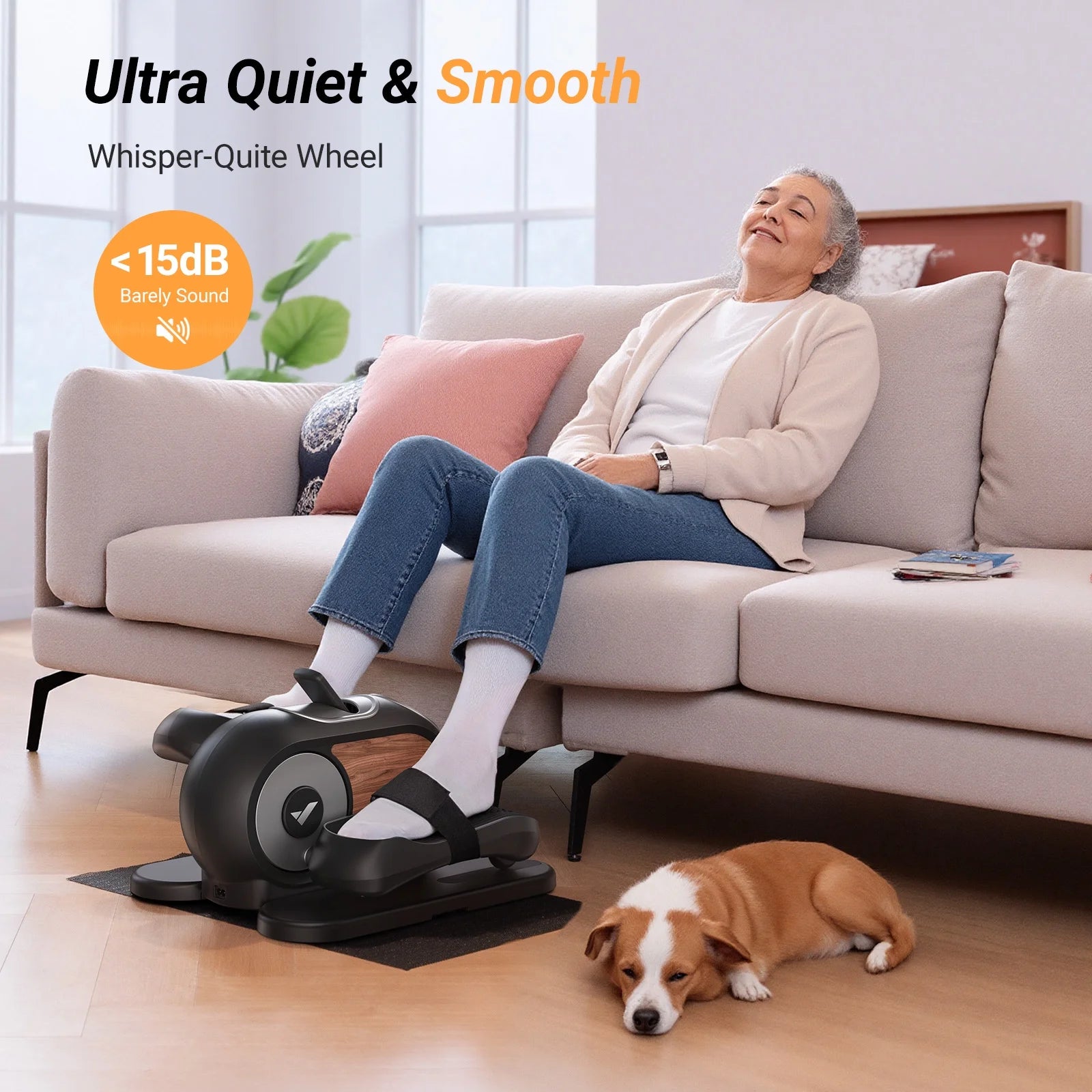 under Desk Elliptical Machine, 12 Adjustable Speeds Quiet, LCD Monitor, Portable Fitness Equipment Gift for Family with Resistance Bands