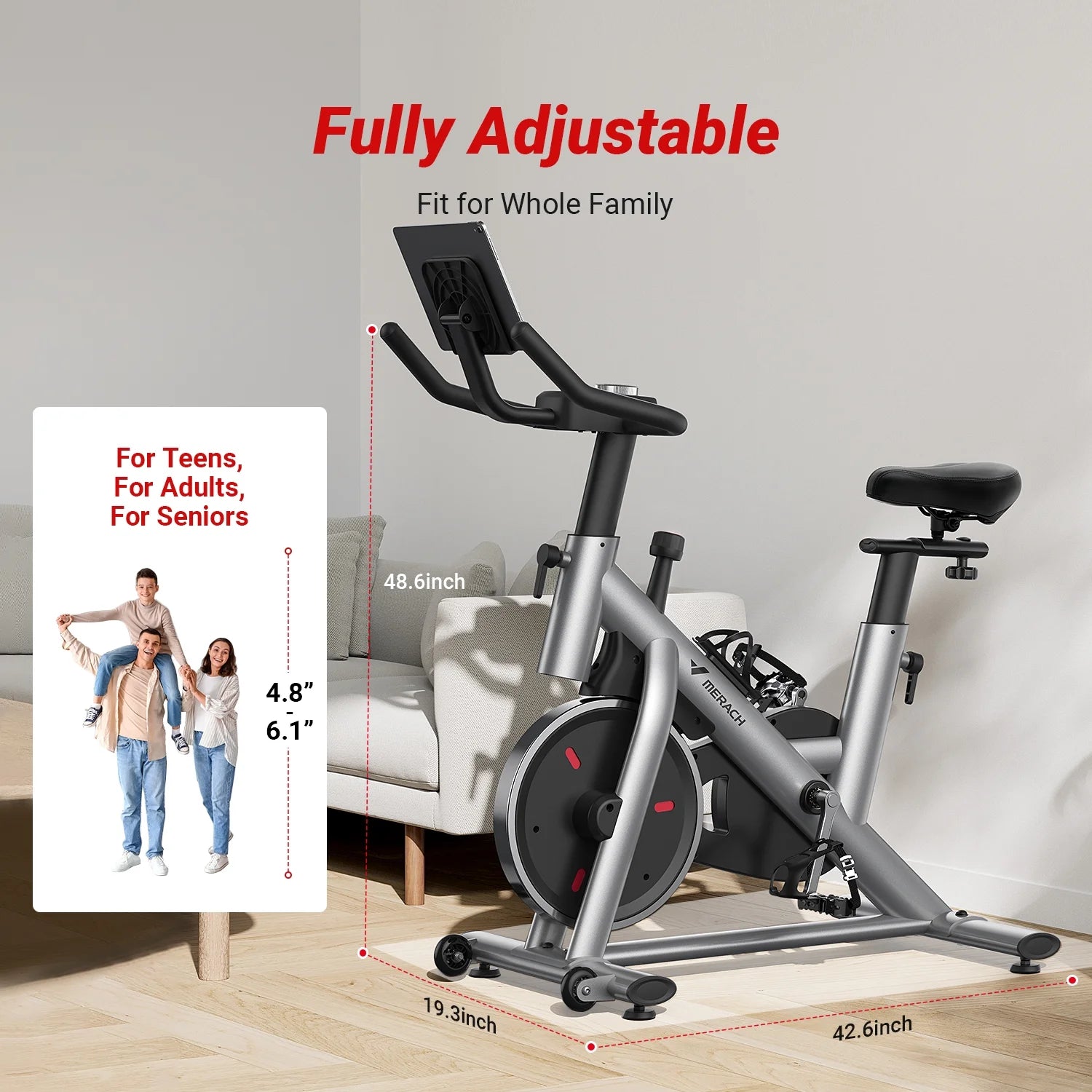 Exercise Bike Stationary 100 Resistance Levels Indoor Cycling for Home Office Cardio Workout Machine, Free Bluetooth App Height-Adjustable Padded Seat