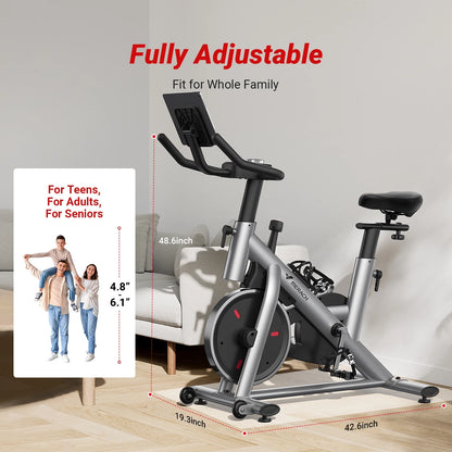 Exercise Bike Stationary 100 Resistance Levels Indoor Cycling for Home Office Cardio Workout Machine, Free Bluetooth App Height-Adjustable Padded Seat