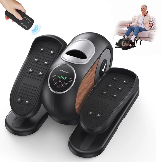 under Desk Elliptical Machine, 12 Adjustable Speeds Quiet, LCD Monitor, Portable Fitness Equipment Gift for Family with Resistance Bands