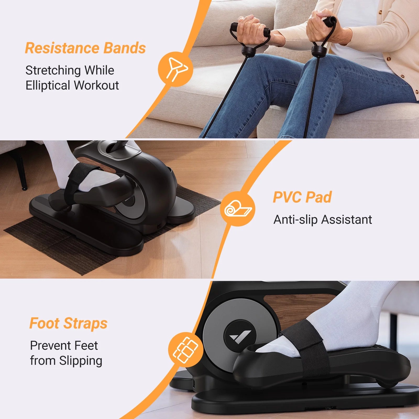 under Desk Elliptical Machine, 12 Adjustable Speeds Quiet, LCD Monitor, Portable Fitness Equipment Gift for Family with Resistance Bands