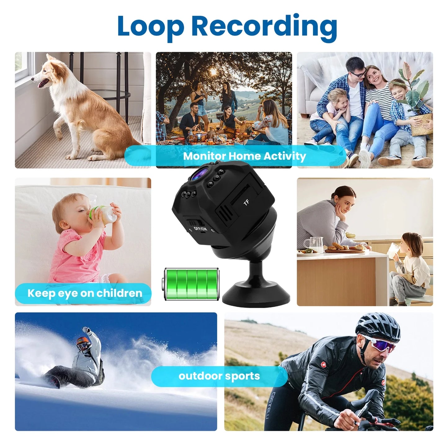 1080P Wireless Home Security Camera Smart Wifi Camera Built-In Battery Supports Night Vision Motion Detection for Home Office with Mounting Bracket